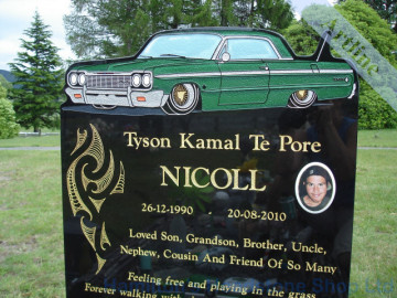 Engraved Chevy Impala Headstone